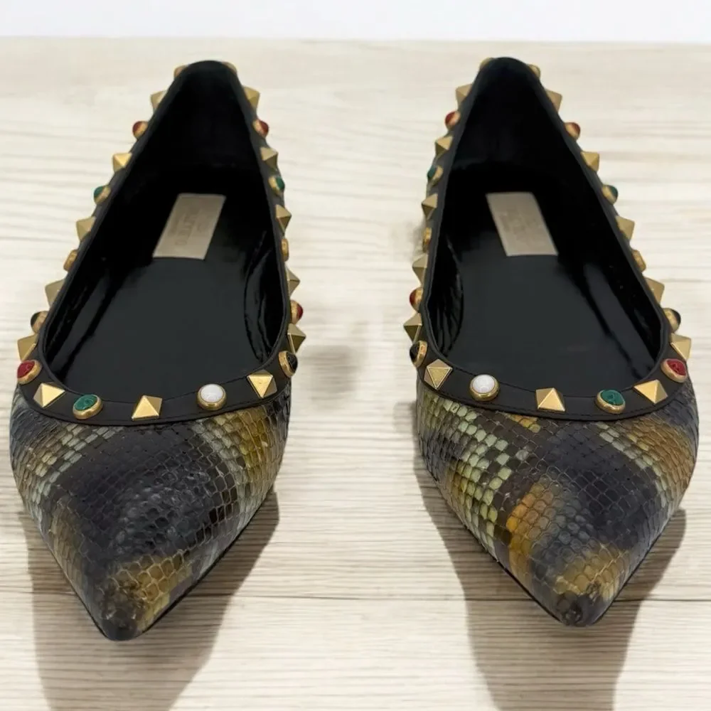 VALENTINO Garavani Rockstud Snakeskin Ballet Flats Size IT37.5 - Picture 3 of 11